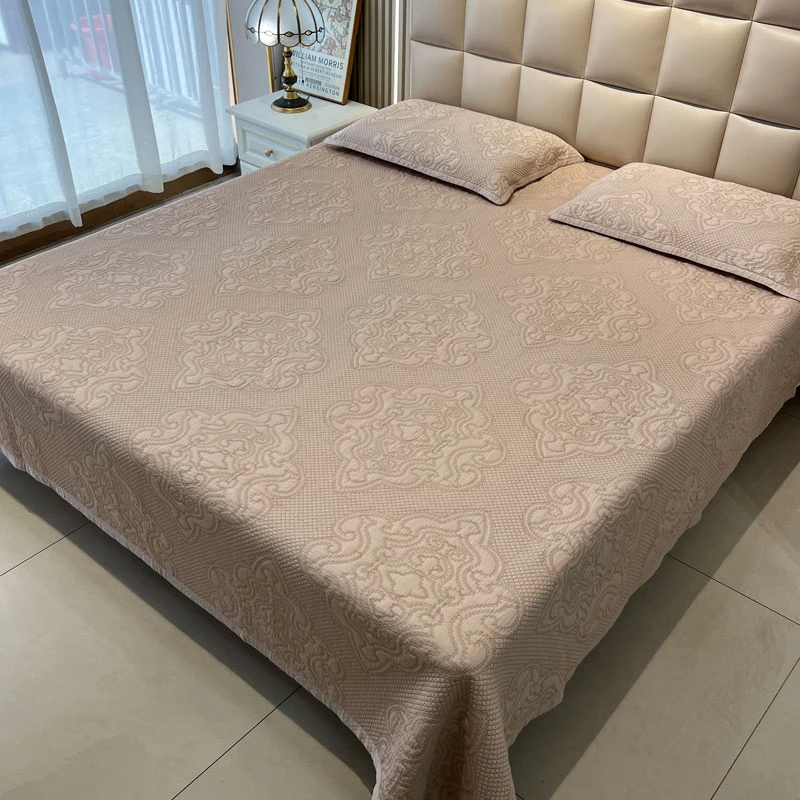 2025外贸双面莫代尔纯色夹棉绗缝床盖三件套 佩里斯