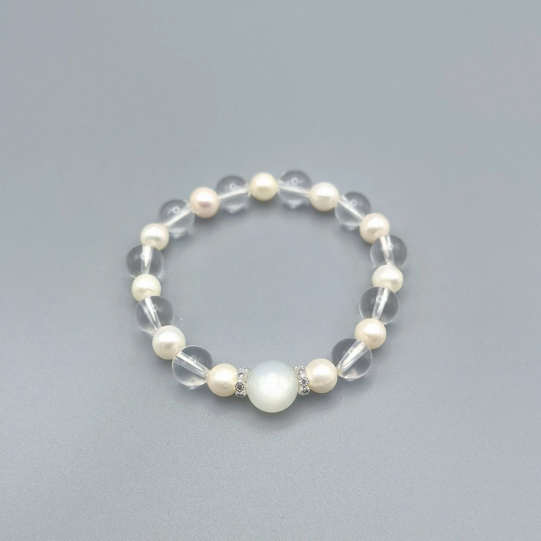 天然 收藏级别白水晶 7A淡水珍珠 白月光 卡8原创手串