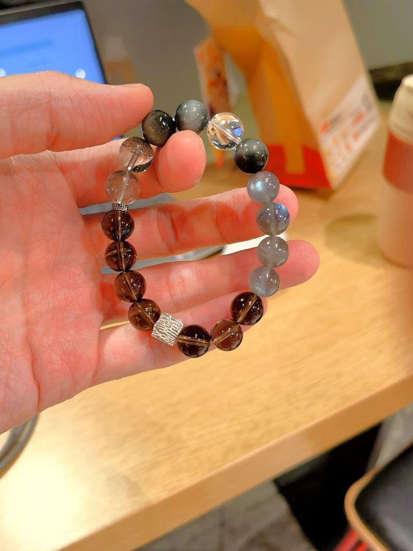 279-《白鹿同款》S925银10m天然灰月光鹰眼石绿幽灵白水茶水晶手串