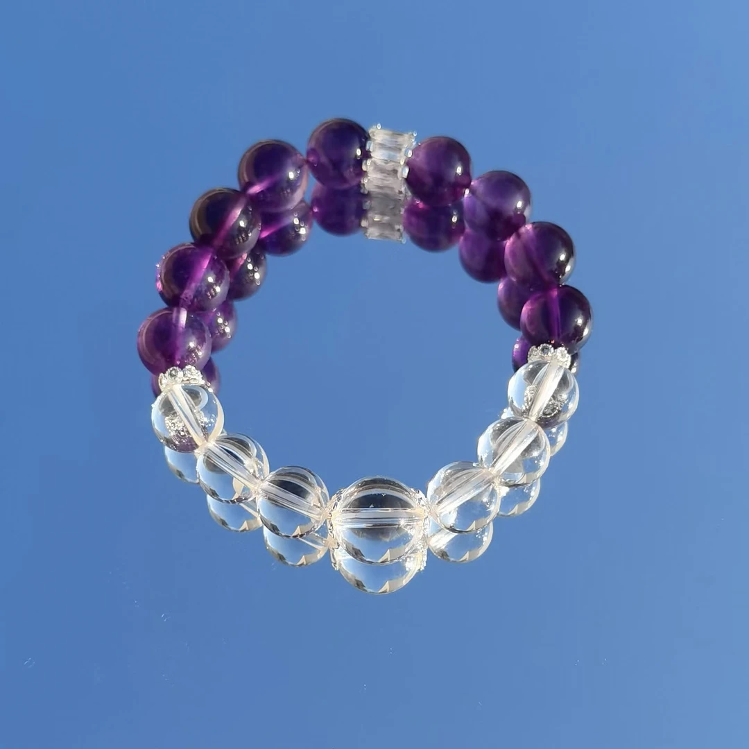 天然 乌拉圭紫水晶 白阿塞 卡10 原创手串