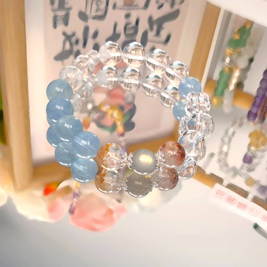 《蓝莓纱纱》天然卡10+海蓝宝 四季幽灵 蓝月光 白水晶