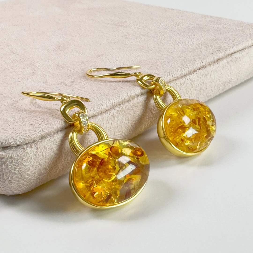 天然俄罗斯花珀平安扣锁包耳环简约气质时尚耳勾精美