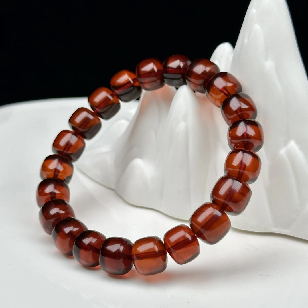 天然缅甸血珀老型珠10+手串女款红色经典精美单圈百搭时尚轻奢