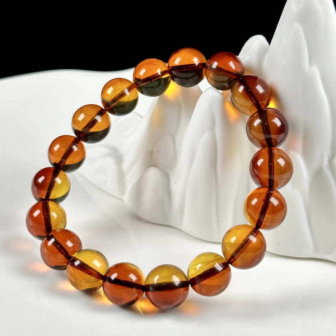 天然墨西哥红蓝珀11+mm手串时尚百搭单圈光珠