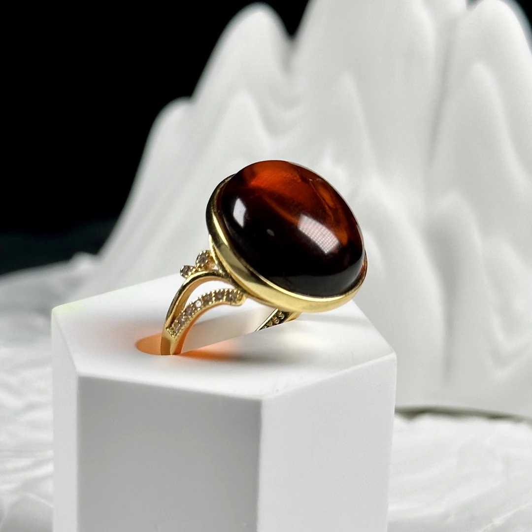 天然缅甸血珀戒指时尚复古气质简约精致甜美轻奢女戒