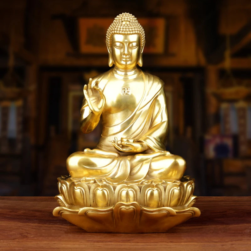 黄铜如来铜像释迦牟尼摆件佛像家用工艺品办公室客厅装饰品铜摆件
