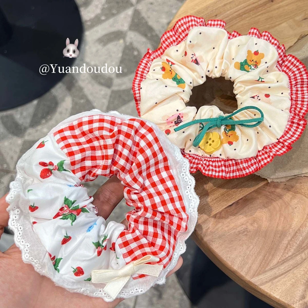 田园风小清新草莓大肠发圈发绳发饰可爱日系皮筋大肠圈大肠圈皮筋