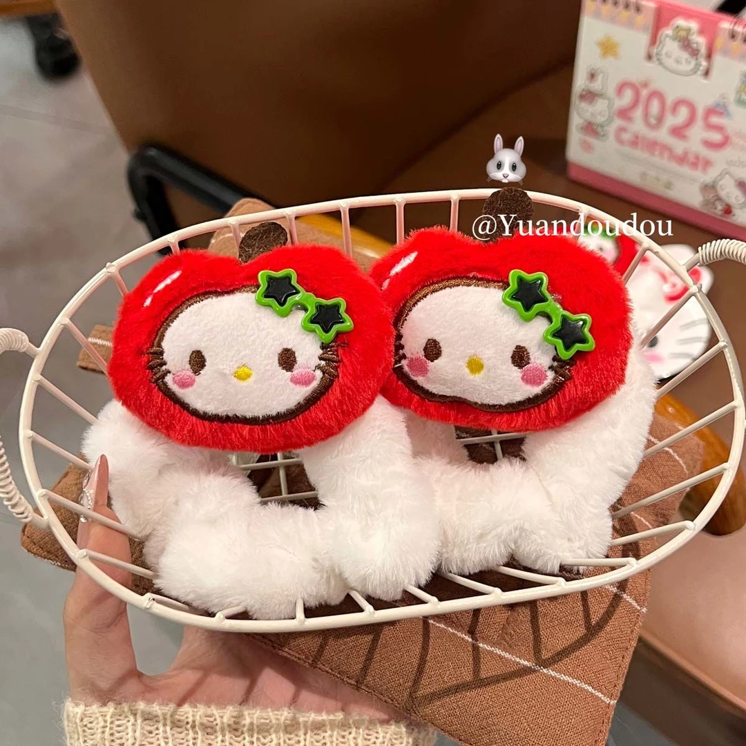 可爱毛绒苹果Kitty大肠发圈头绳甜美蝴蝶结少女刘海卡通发饰百搭