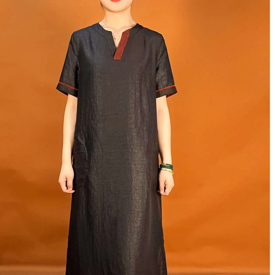 【杭州丝绸】老料香云纱双面穿彩龟真丝桑蚕丝2024新款显瘦连衣裙