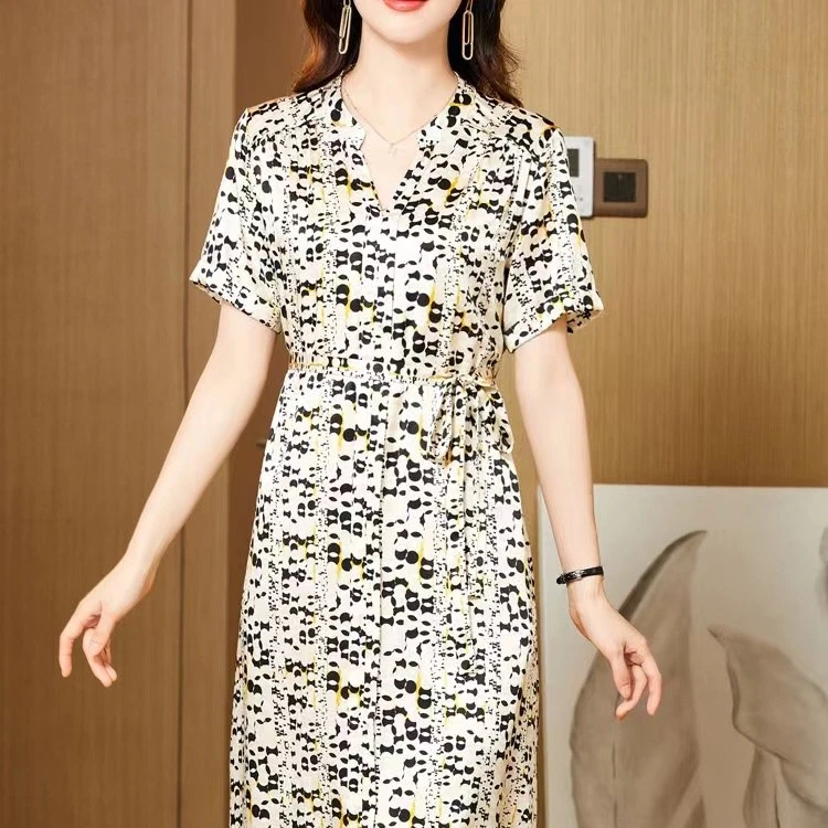 【杭州丝绸】桑蚕丝重磅真丝2023新款中长款显瘦连衣裙