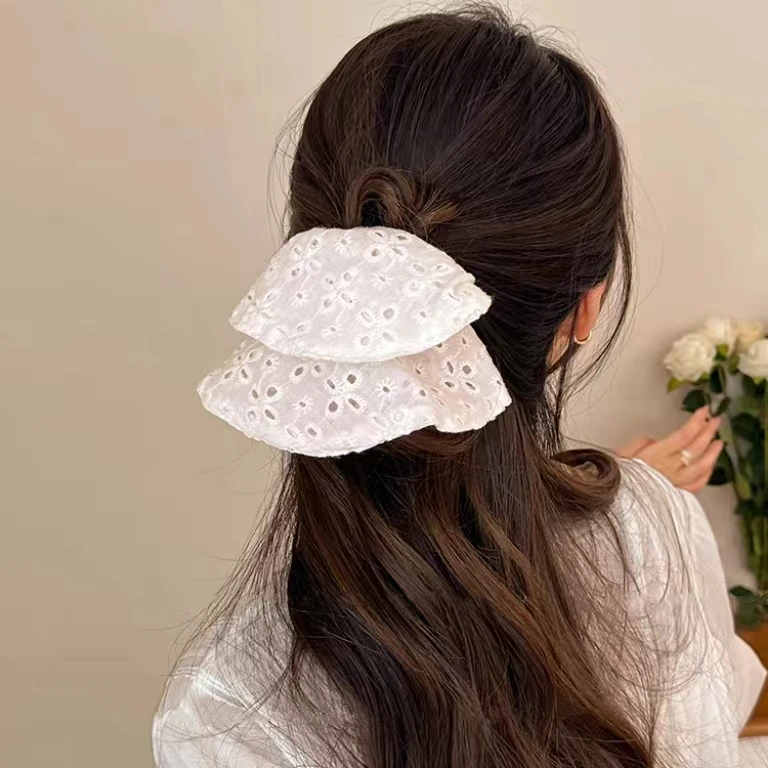 白色大号镂空蕾丝花边大肠发圈头饰女后脑勺扎发简约风皮筋发饰