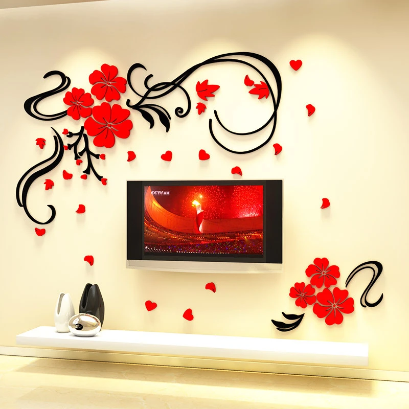 温馨花藤3d亚克力立体墙贴客厅餐厅沙发电视背景墙装饰自粘贴纸画