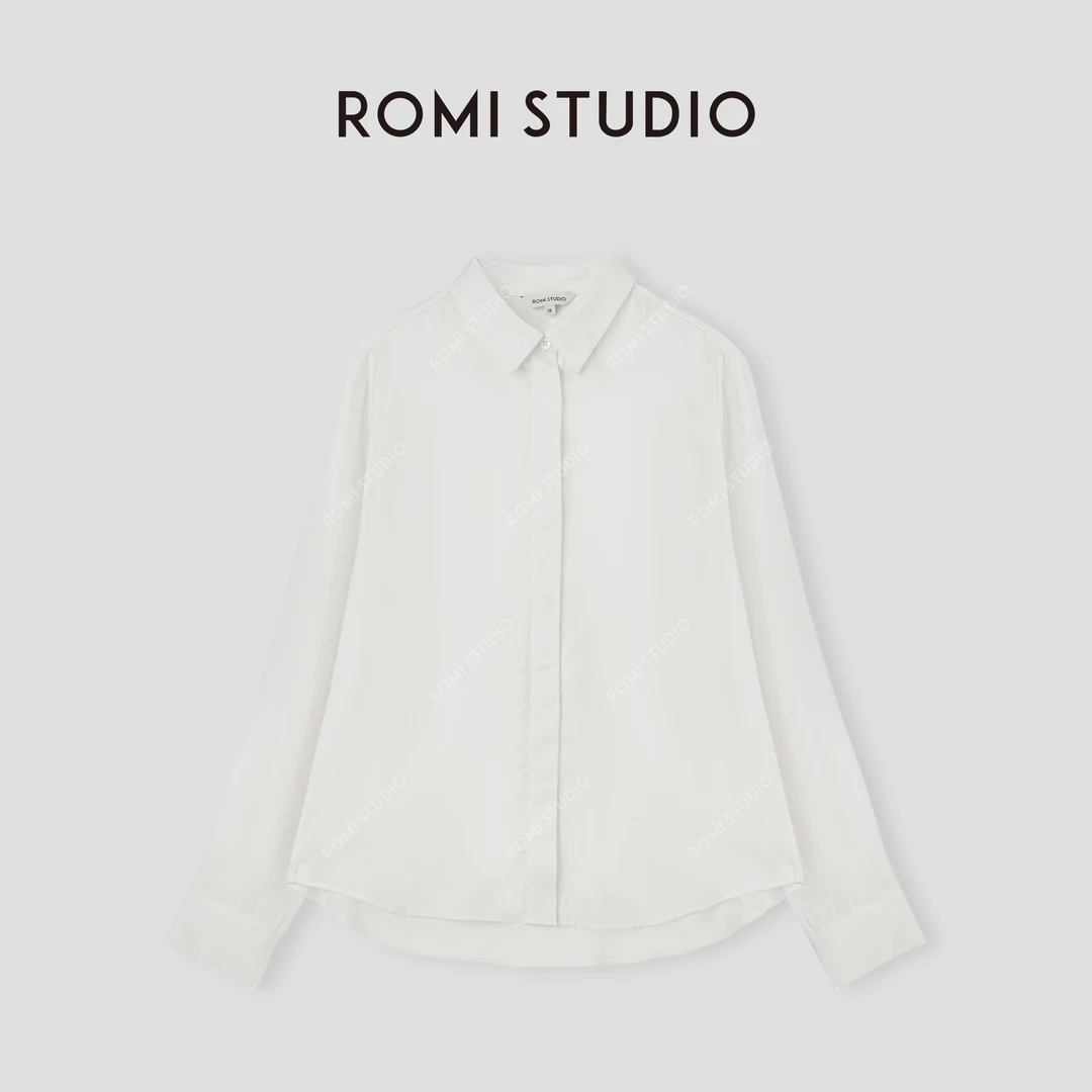 ROMI STUDIO“意式奢享”轻酵洗薄柔天 丝棉暗门襟长袖衬衣24SST472