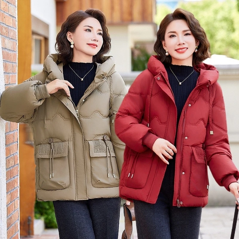 妈妈装冬季棉衣女保暖棉服外套2024新款时尚休闲长袖连帽短款上衣
