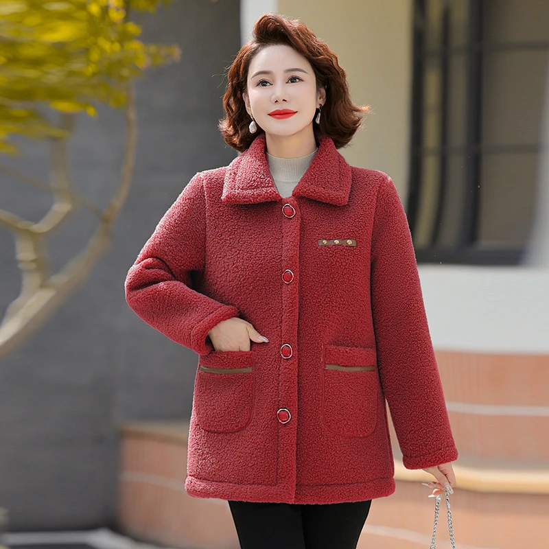 中年妈妈冬季保暖棉衣外套中老年女秋冬新款颗粒绒加绒加厚棉袄