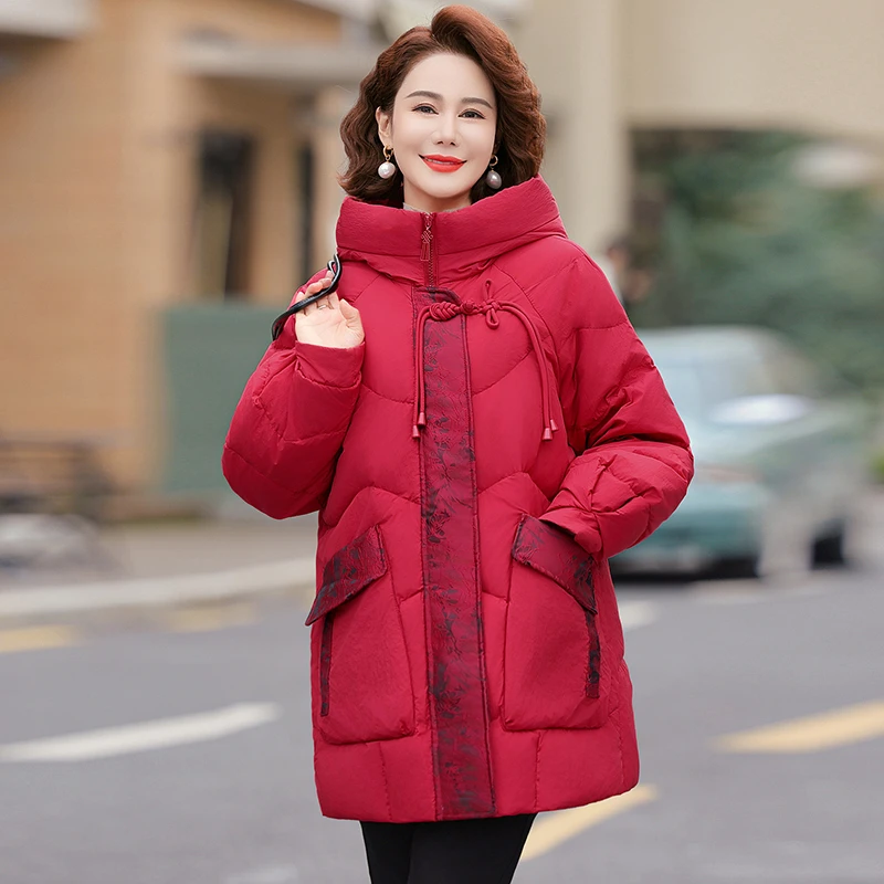 妈妈冬装外套中长款时尚棉服2024新款中老年人女秋冬加厚保暖棉袄
