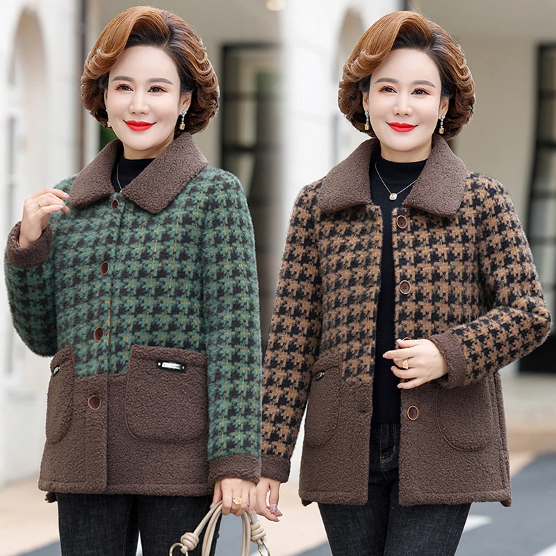 中年妈妈装秋冬季加厚棉衣新款中老年女装加绒外套大码老年人上衣