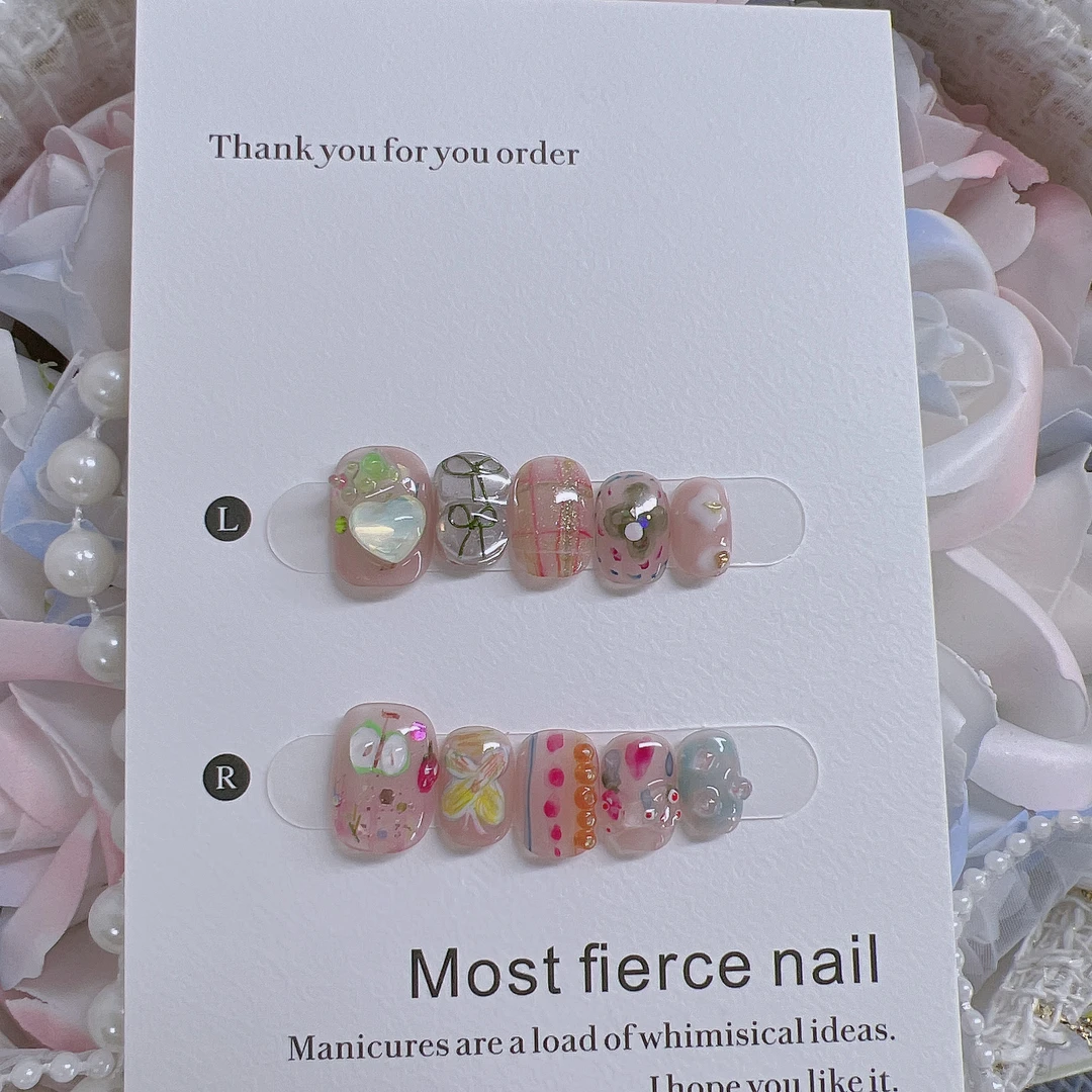 掌心~最猛指甲盖儿显白水彩手绘气质手工穿戴甲多巴胺