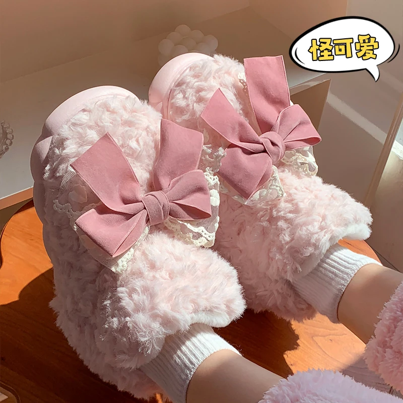 秋冬季厚底室内家居家用防滑高包跟毛绒月子鞋外穿保暖棉拖鞋女