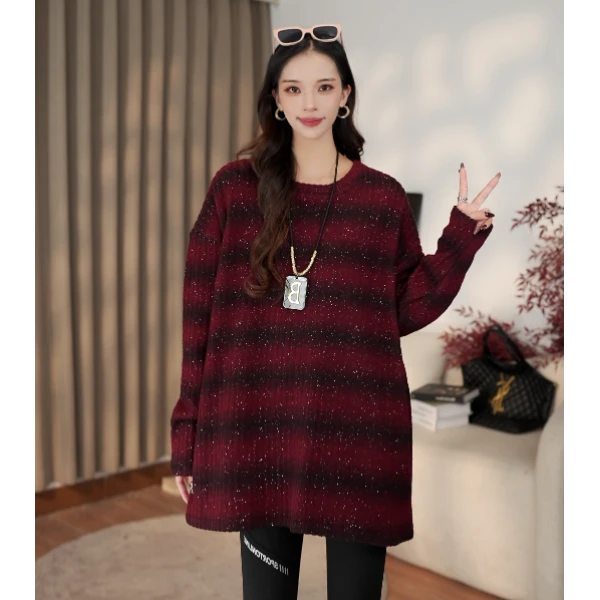 秋冬韩系温柔风条纹满天星拼接高领百搭上衣2412174-2412175