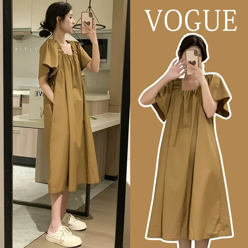 孕妇装夏季2024新品高档法式洋气设计感可270斤大码长款连衣裙