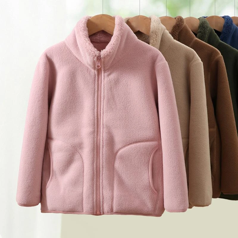 2025新款儿童摇粒绒加绒外套秋冬女童加厚保暖立领男童开衫羊羔