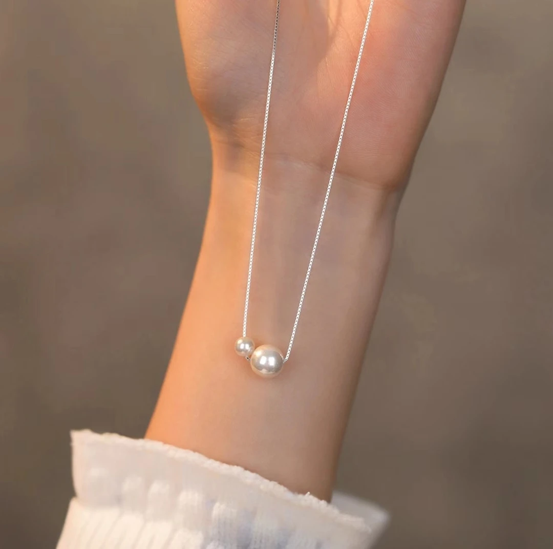 钛钢仿珍珠项链 饰品女款轻奢小众2024新款爆款锁骨链感银饰颈链