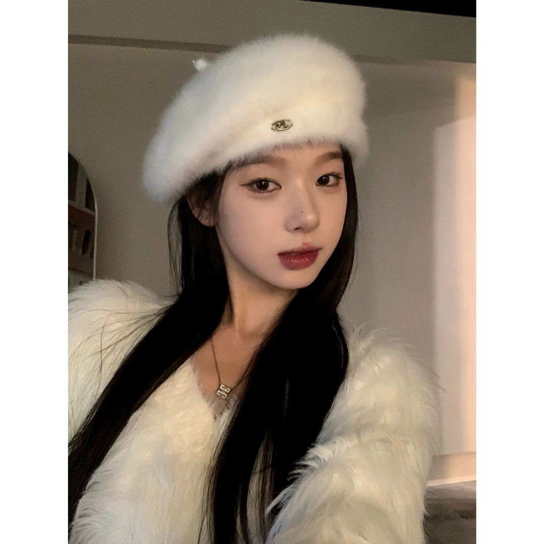2024优质升级版兔毛贝雷帽氛围天花板百搭网红画家帽子女复古秋冬