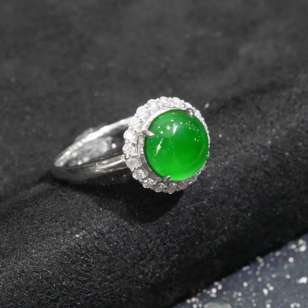 18k金天然A货翡翠蛋面戒指多样性发货)圈口13至15左右收到可改4