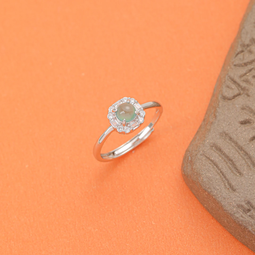 【翠玉翡翠】天然A货翡翠蛋面戒指多样性发开口戒豪华满钻豪华