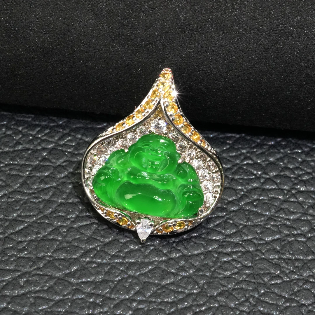 天然A货翡翠佛公吊坠多样性发时尚气质精致百搭豪镶设计