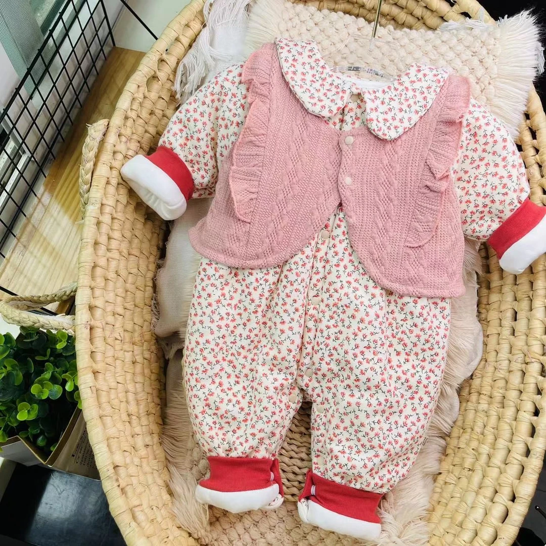 清版【送马甲】满天星 120克薄棉两件套装 秋冬款闭档连体衣哈衣