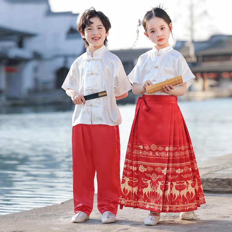 国学中国风服装马面裙男女儿童六一表演服合唱演出服唐装夏季古装