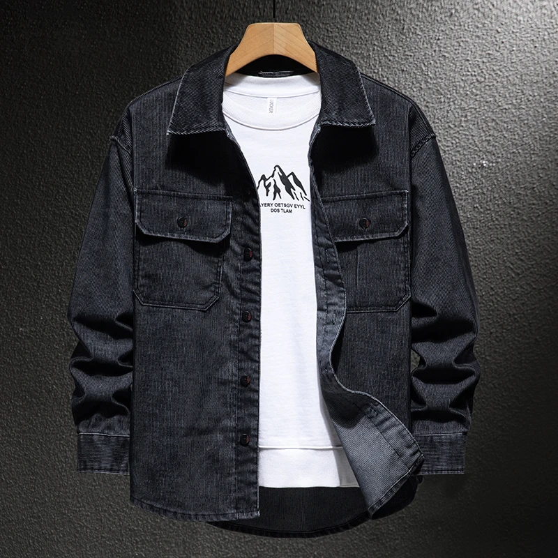 LEIGHZ/雷茨美式重磅翻领工装牛仔衬衫男士2024秋季新款潮牌宽松