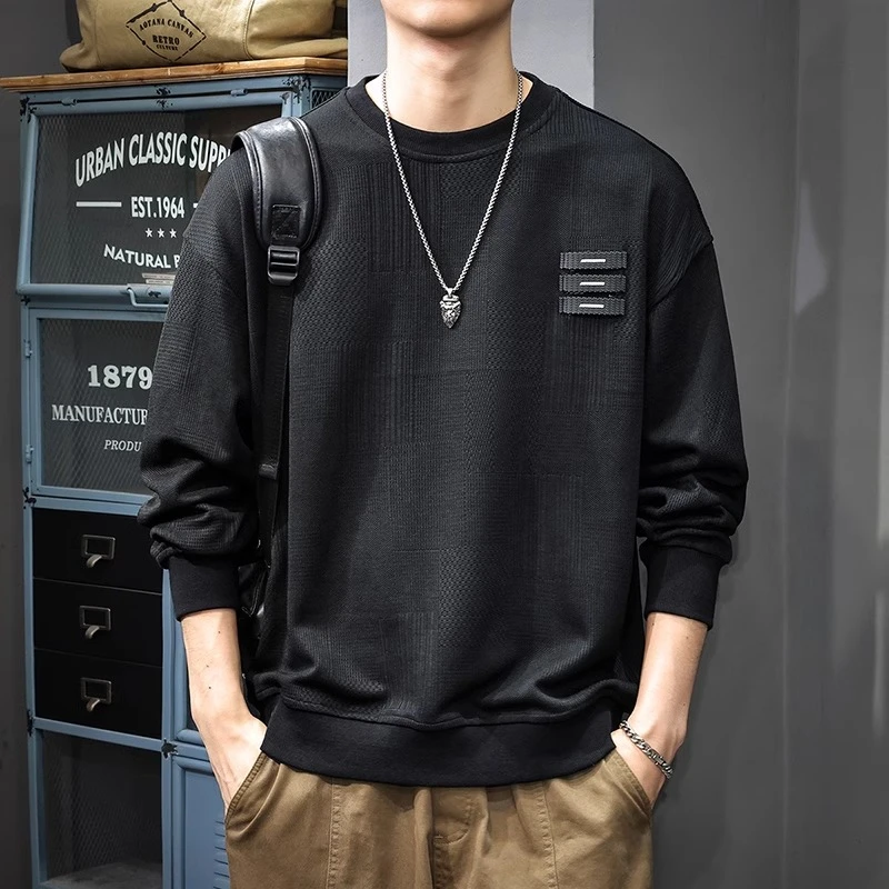 LEIGHZ/雷茨2024新款秋季针织拼接圆领卫衣男装休闲潮牌运动上衣