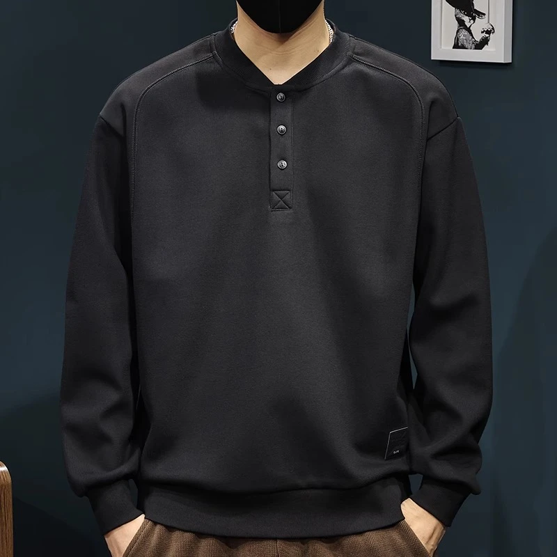 LEIGHZ/雷茨秋季亨利领卫衣男潮牌2024新款简约大码秋冬加绒长袖