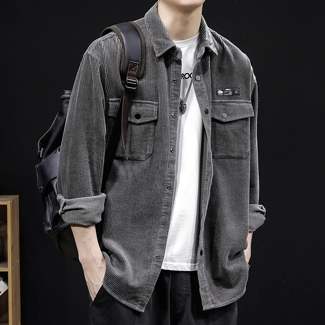 LEIGHZ/雷茨衬衫春秋休闲衬衣牛仔潮流短袖衬衫日系夏季男