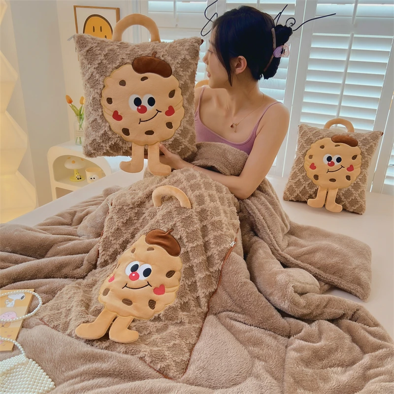 手提长毛绒卡通抱枕被子两用毯靠垫沙发汽车午睡枕头多功能被加绒
