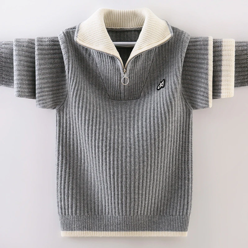 儿童羊毛衫秋冬款男童毛衣套头拉链学生半高领纯羊毛针织中大童装