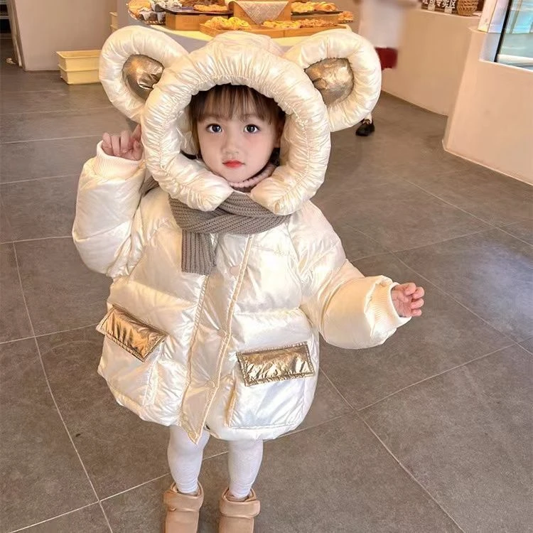 女童棉服2023新款女宝宝棉衣中长款儿童加厚棉袄连帽外套