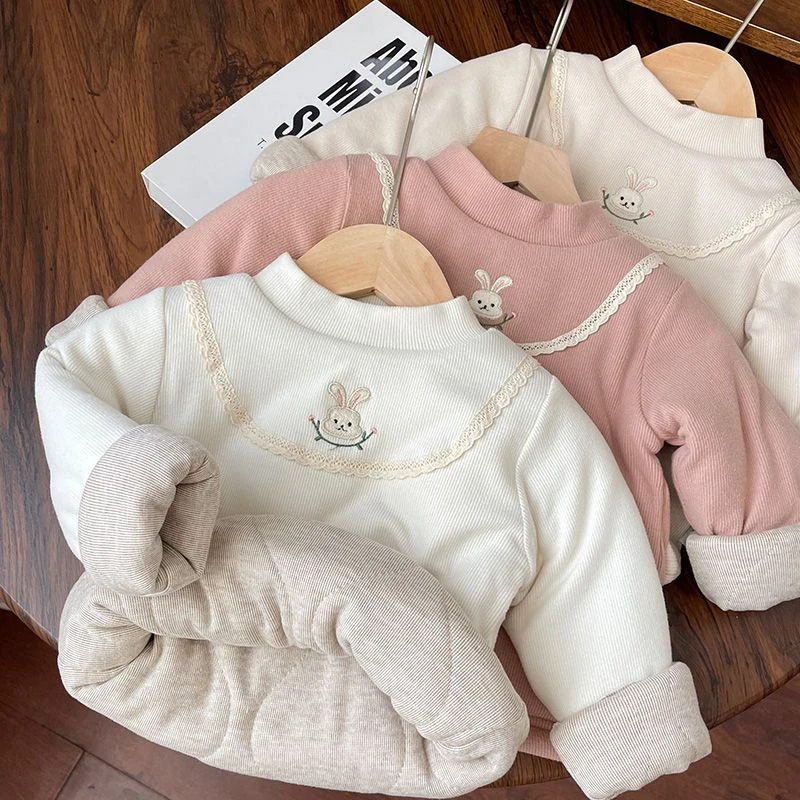 新款冬女童加厚保暖上衣宝宝夹棉超厚半高领打底衫内搭衣服