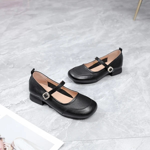 5128秋冬季新款2024防滑耐磨大底时尚复古妈妈鞋3CM跟高单鞋