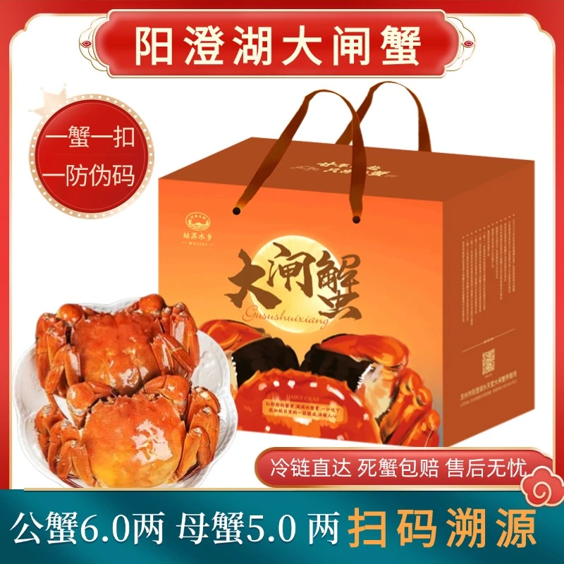 [活蟹]姑苏水乡阳澄湖大闸蟹公6两母5两8-10只鲜活礼盒塘养