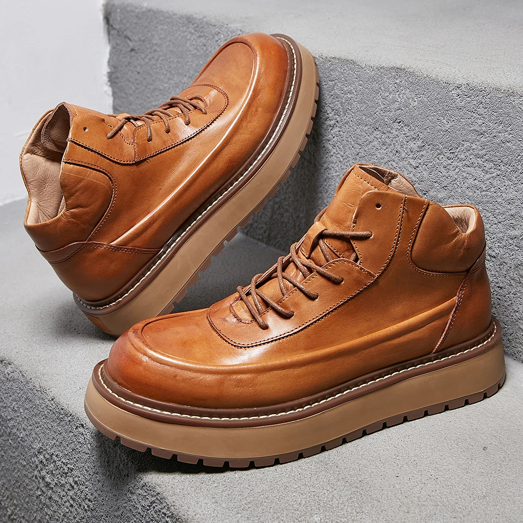 马皮2024秋冬季加绒马丁靴男真皮复古工装靴潮男皮靴休闲中帮皮鞋