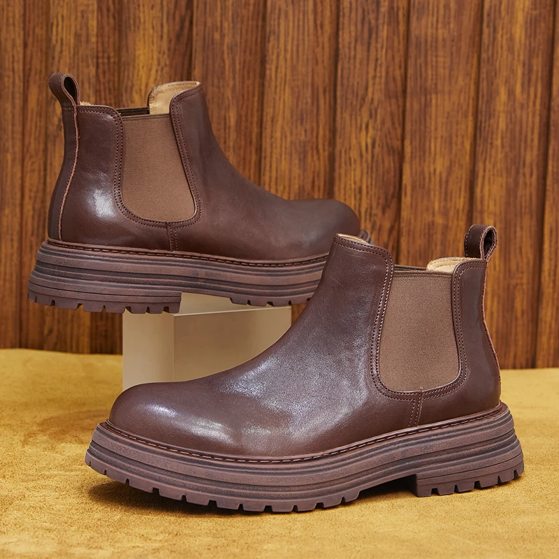马皮马丁靴男2023加绒中帮皮靴复古厚底高端英伦工装切尔西靴短靴