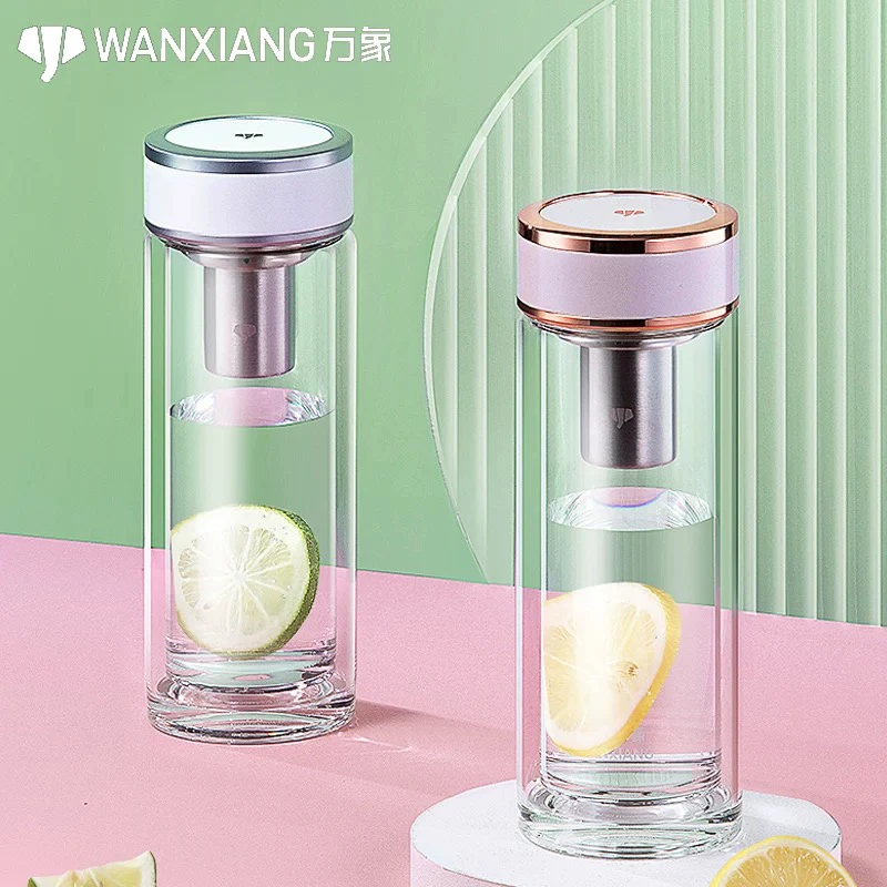 万象带盖双层玻璃杯家用男女士大容量高档加厚泡茶杯可爱茶水杯子