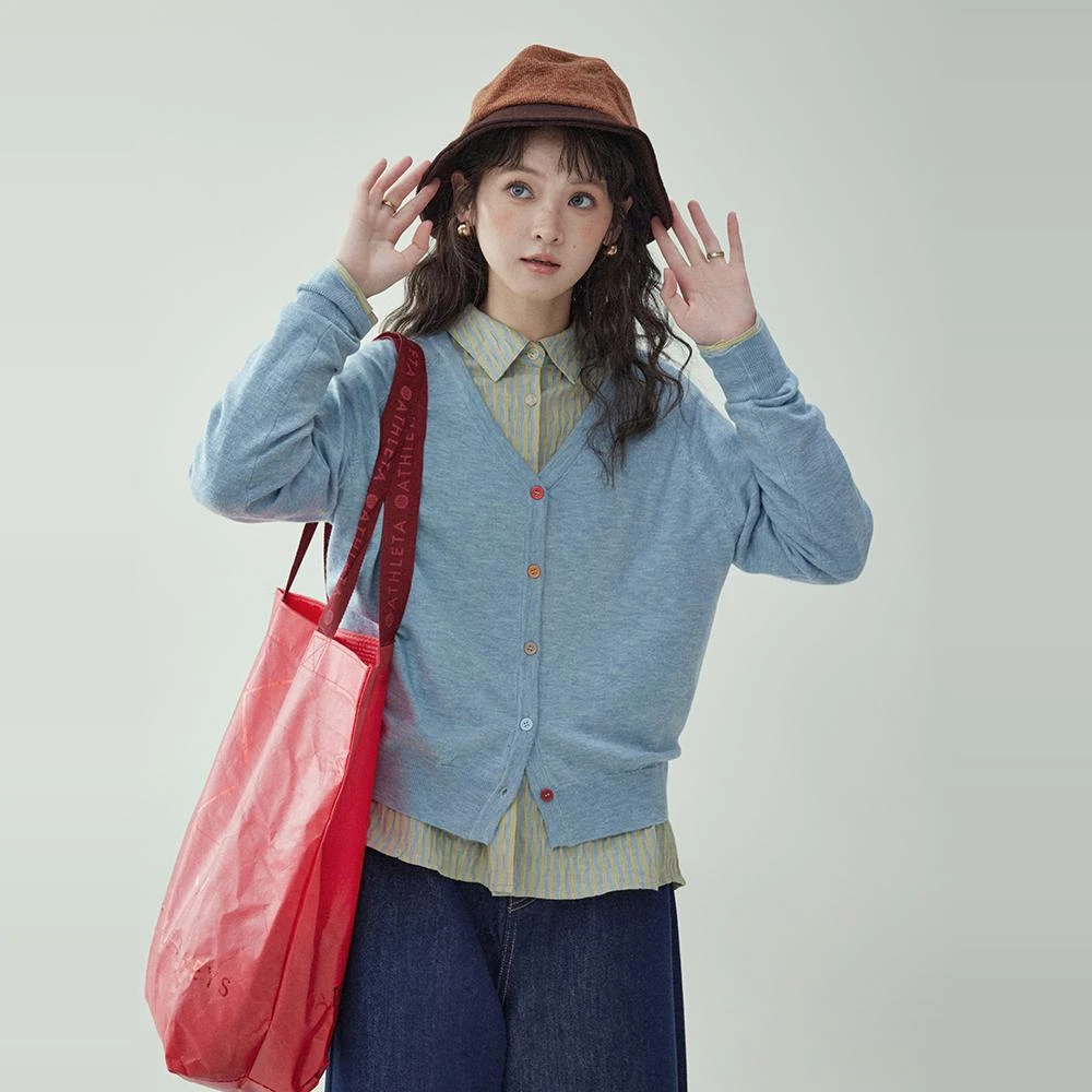 「北岛AMUU原创」韩系彩色纽扣v领针织开衫女秋新款短款长袖上衣