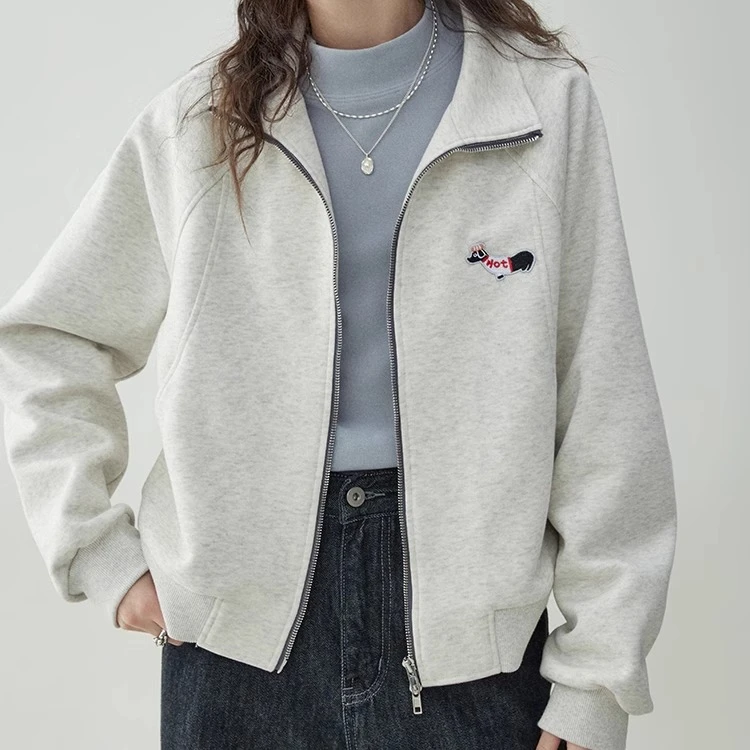 「北岛AMUU原创」韩系小狗刺绣双拉链外套卫衣女秋冬新款宽松上衣