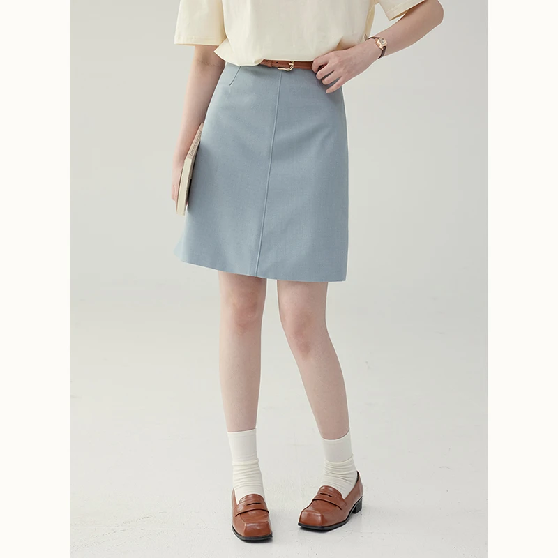 AMUU西装高腰短款半身裙女春秋季a字裙显瘦简约百搭通勤包臀短裙
