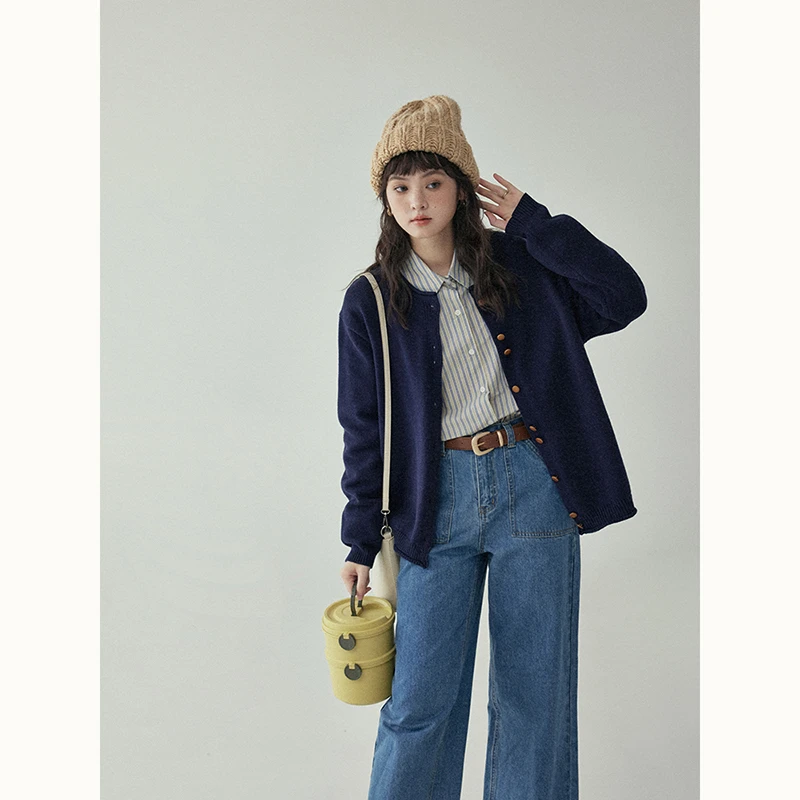 「北岛AMUU」复古慵懒风针织毛衣开衫女秋冬宽松软糯百搭外套上衣